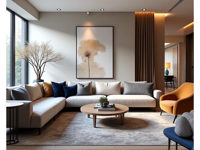 Luxury residential living room interior with modern furniture