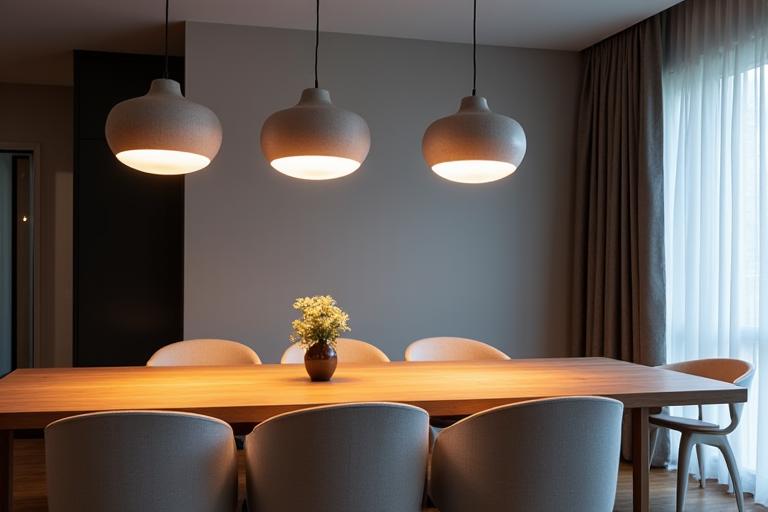 Modern pendant lights illuminating a sophisticated dining area
